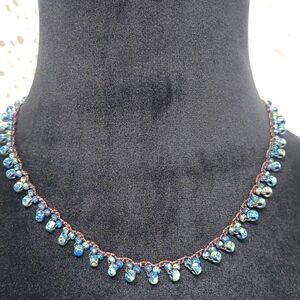 Bohemian Crochet Necklace, Azurite, Malachite Handcrafted by Rust Belt Raised